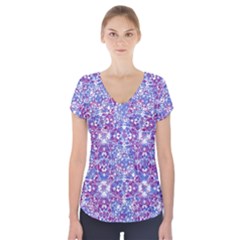 Cracked Oriental Ornate Pattern Short Sleeve Front Detail Top by dflcprints