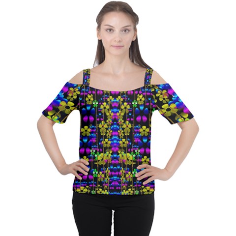 Flowers In The Most Beautiful  Dark Cutout Shoulder Tee by pepitasart