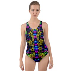 Flowers In The Most Beautiful  Dark Cut-out Back One Piece Swimsuit