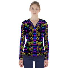 Flowers In The Most Beautiful  Dark V-neck Long Sleeve Top by pepitasart