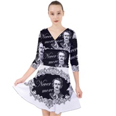 Edgar Allan Poe  - Never More Quarter Sleeve Front Wrap Dress by Valentinaart