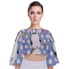 Easter Bunny  Tie Back Butterfly Sleeve Chiffon Top