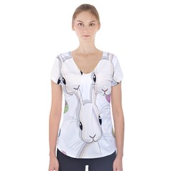 Easter Bunny  Short Sleeve Front Detail Top by Valentinaart