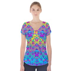 Flowers In The Most Beautiful Sunshine Short Sleeve Front Detail Top by pepitasart