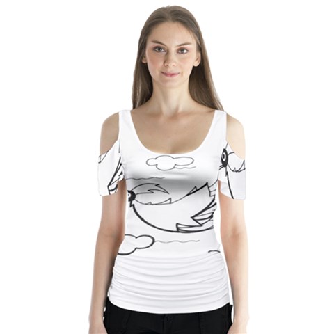 Bird Butterfly Sleeve Cutout Tee  by ValentinaDesign