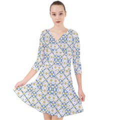 Vivid Check Geometric Pattern Quarter Sleeve Front Wrap Dress by dflcprints