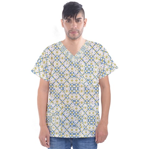 Vivid Check Geometric Pattern Men s V-neck Scrub Top by dflcprints