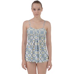 Vivid Check Geometric Pattern Babydoll Tankini Set by dflcprints