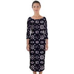 Dark Luxury Baroque Pattern Quarter Sleeve Midi Bodycon Dress by dflcprints