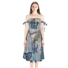 The Nobodies Shoulder Tie Bardot Midi Dress by redmaidenart