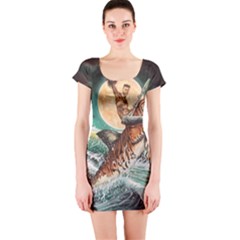 Tiger Shark Short Sleeve Bodycon Dress by redmaidenart