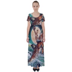 Tiger Shark High Waist Short Sleeve Maxi Dress