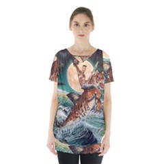 Tiger Shark Skirt Hem Sports Top by redmaidenart