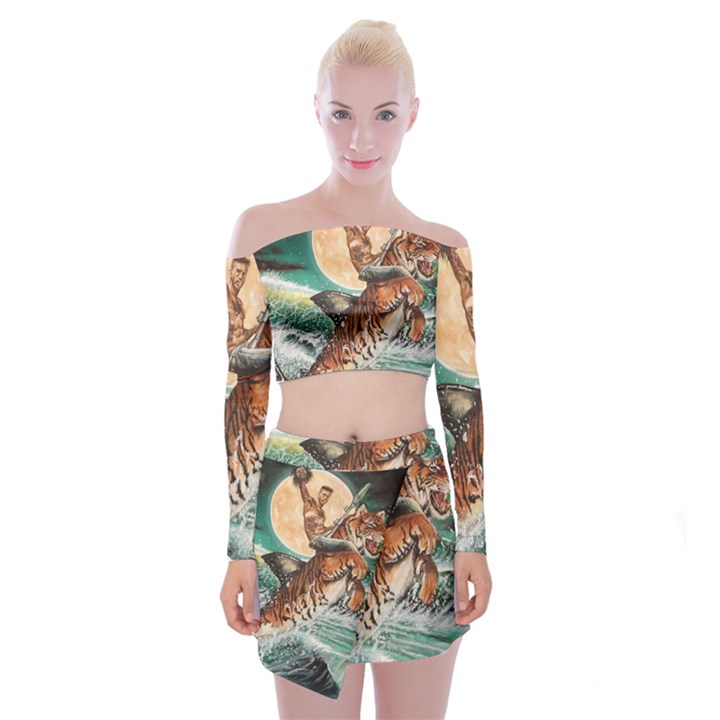 Tiger Shark Off Shoulder Top with Mini Skirt Set