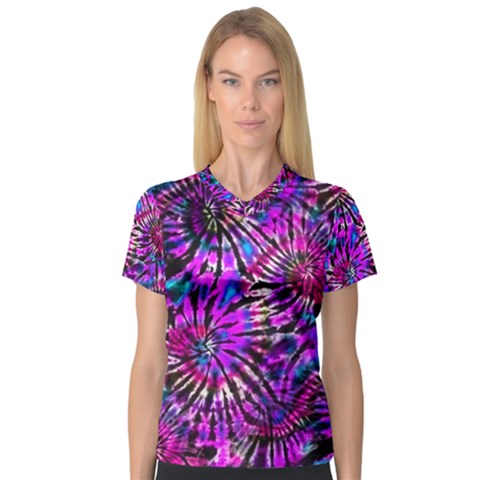 Purple Tie Dye Madness  V-neck Sport Mesh Tee by KirstenStar