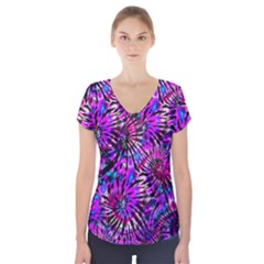 Purple Tie Dye Madness  Short Sleeve Front Detail Top by KirstenStar