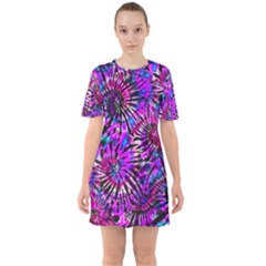 Purple Tie Dye Madness  Sixties Short Sleeve Mini Dress by KirstenStar