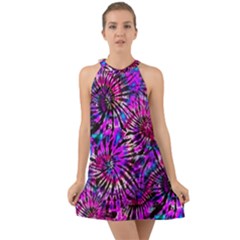 Purple Tie Dye Madness  Halter Tie Back Chiffon Dress