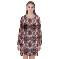 Oriental Ornate Pattern Long Sleeve Chiffon Shift Dress  by dflcprints