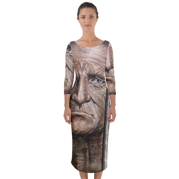 Old Man Imprisoned Quarter Sleeve Midi Bodycon Dress