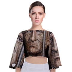 Old Man Imprisoned Tie Back Butterfly Sleeve Chiffon Top