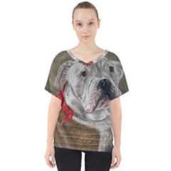 Dog Portrait V-neck Dolman Drape Top by redmaidenart