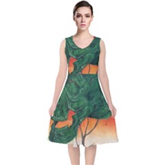 Skull Hedge V-neck Midi Sleeveless Dress 