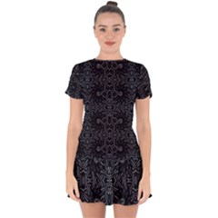 Dark Ethnic Sharp Pattern Drop Hem Mini Chiffon Dress by dflcprints