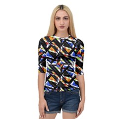 Multicolor Geometric Abstract Pattern Quarter Sleeve Raglan Tee