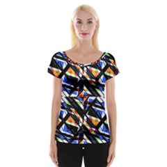 Multicolor Geometric Abstract Pattern Cap Sleeve Tops by dflcprints