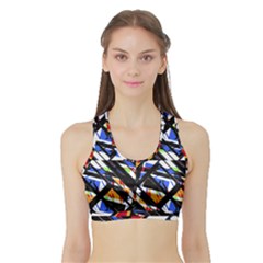 Multicolor Geometric Abstract Pattern Sports Bra With Border by dflcprints