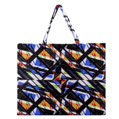 Multicolor Geometric Abstract Pattern Zipper Large Tote Bag by dflcprints