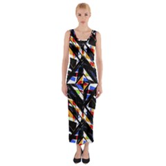 Multicolor Geometric Abstract Pattern Fitted Maxi Dress by dflcprints