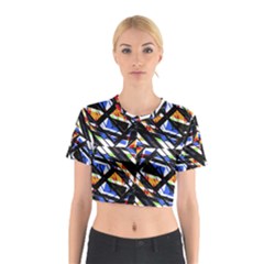 Multicolor Geometric Abstract Pattern Cotton Crop Top by dflcprints