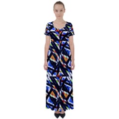 Multicolor Geometric Abstract Pattern High Waist Short Sleeve Maxi Dress by dflcprints