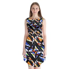 Multicolor Geometric Abstract Pattern Sleeveless Chiffon Dress   by dflcprints