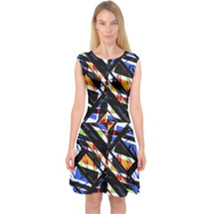 Multicolor Geometric Abstract Pattern Capsleeve Midi Dress by dflcprints