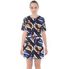 Multicolor Geometric Abstract Pattern Sixties Short Sleeve Mini Dress by dflcprints