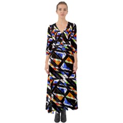 Multicolor Geometric Abstract Pattern Button Up Boho Maxi Dress by dflcprints