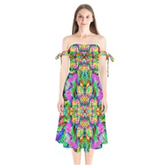 Pattern-854 Shoulder Tie Bardot Midi Dress by ArtworkByPatrick