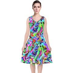 Artwork By Patrick-pattern-9 V-neck Midi Sleeveless Dress 