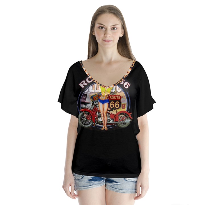 Route 66 V-Neck Flutter Sleeve Top