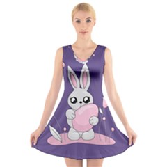 Easter Bunny  V-neck Sleeveless Skater Dress by Valentinaart