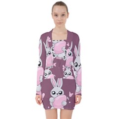 Easter Bunny  V-neck Bodycon Long Sleeve Dress by Valentinaart