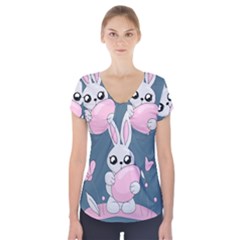 Easter Bunny  Short Sleeve Front Detail Top by Valentinaart