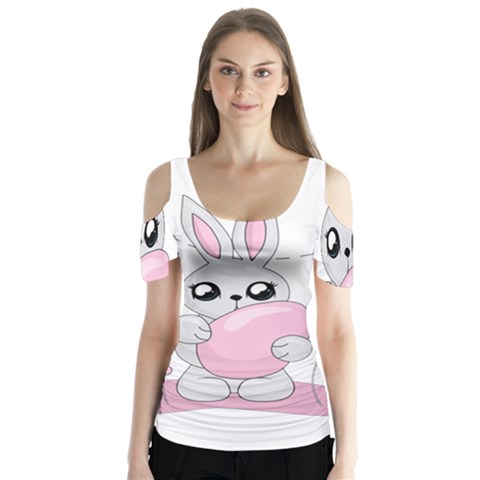 Easter Bunny  Butterfly Sleeve Cutout Tee  by Valentinaart