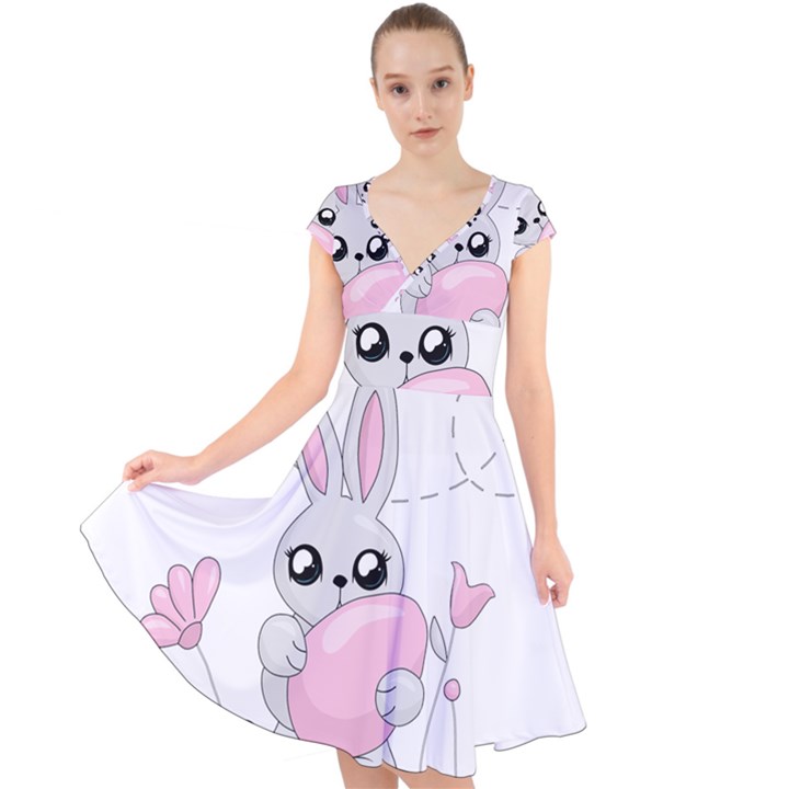 Easter bunny  Cap Sleeve Front Wrap Midi Dress