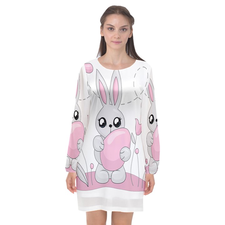 Easter bunny  Long Sleeve Chiffon Shift Dress 