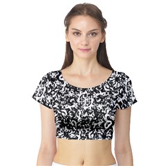 Black And White Abstract Texture Short Sleeve Crop Top by dflcprints