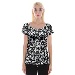 Black And White Abstract Texture Cap Sleeve Tops by dflcprints